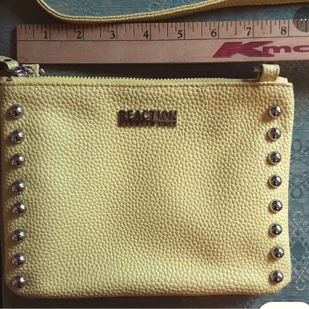 Kenneth Cole studded crossbody yellow double pocketed zippered purse